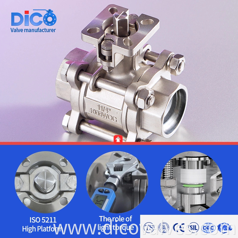 Water Treatment Sock Welded Stainless Steel with Mounting Pad 3PC Floating Ball Valve